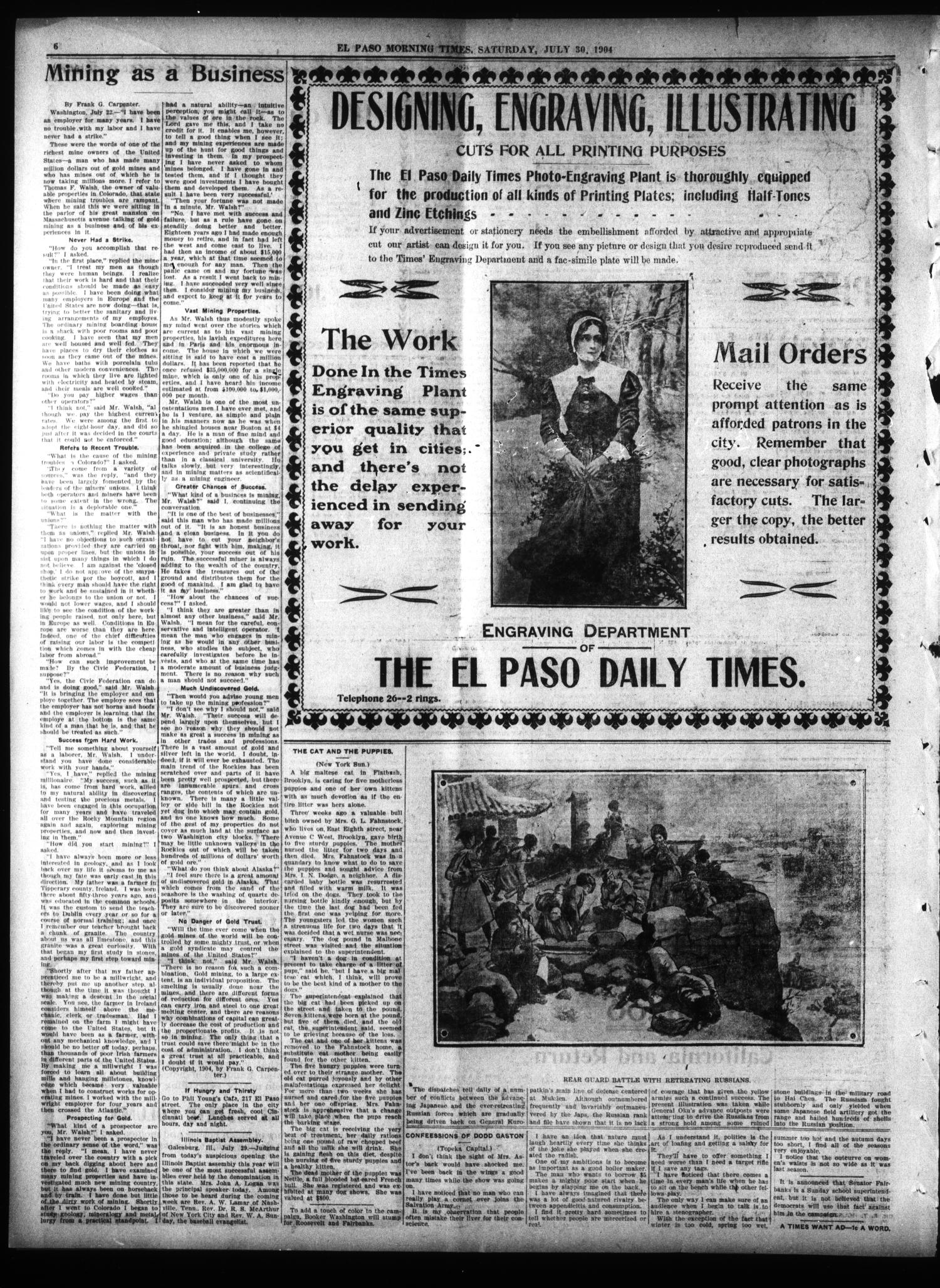 El Paso Daily Times. (El Paso, Tex.), Vol. 24, Ed. 1 Saturday, July 30, 1904
                                                
                                                    [Sequence #]: 6 of 8
                                                