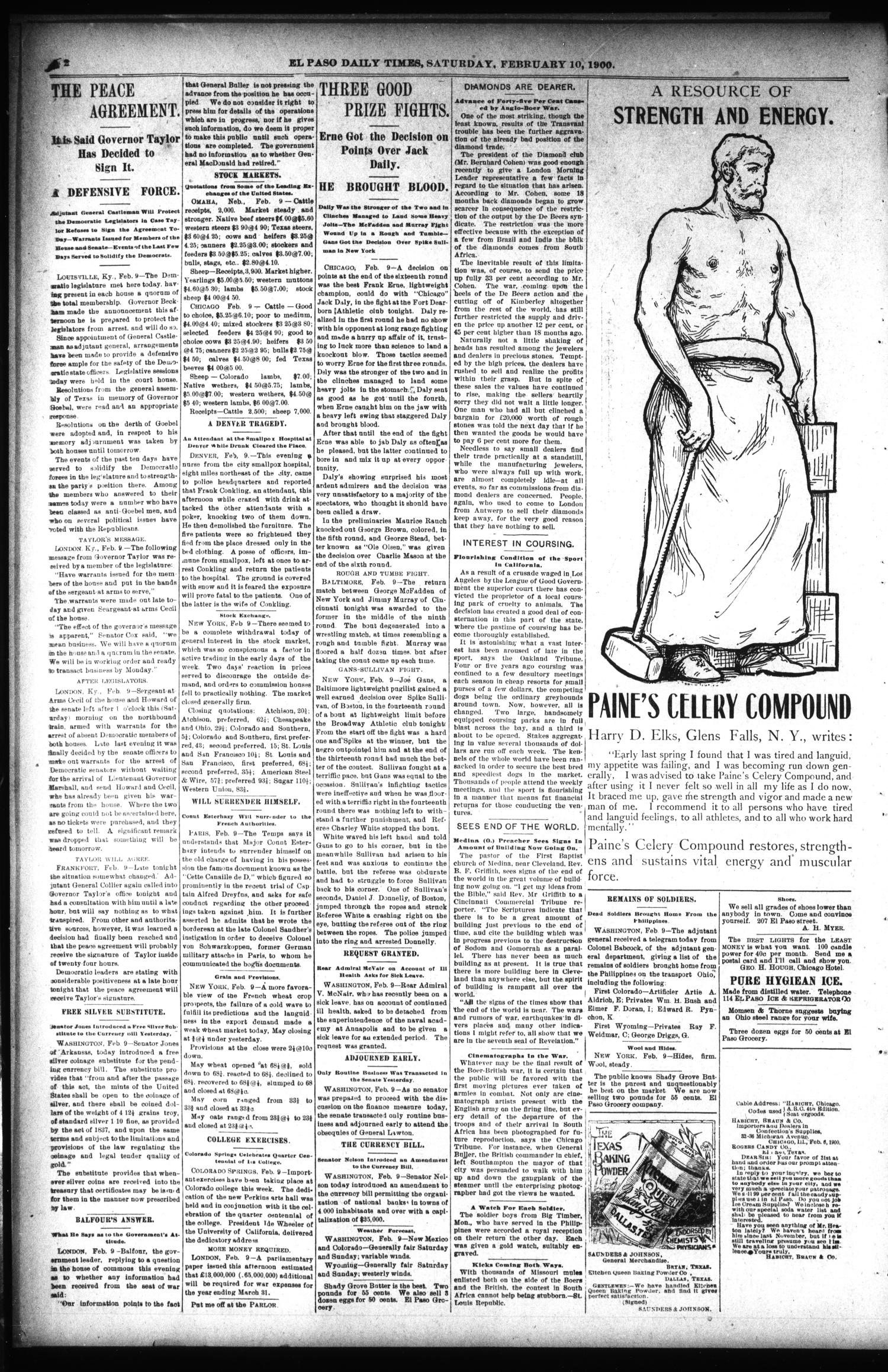 El Paso International Daily Times (El Paso, Tex.), Vol. 20, No. 35, Ed. 1 Saturday, February 10, 1900
                                                
                                                    [Sequence #]: 2 of 8
                                                