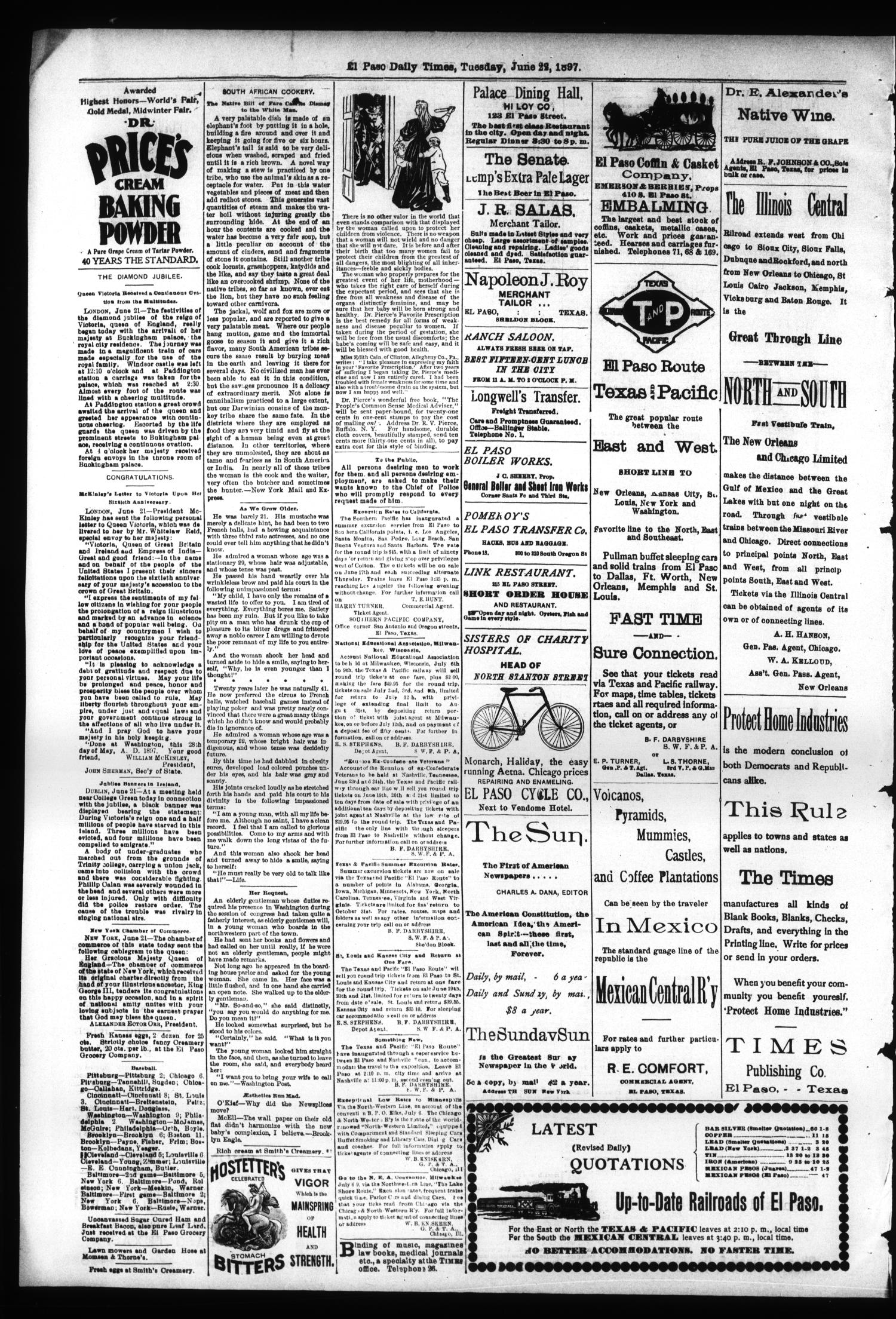 El Paso International Daily Times (El Paso, Tex.), Vol. 17, No. 147, Ed. 1 Tuesday, June 22, 1897
                                                
                                                    [Sequence #]: 4 of 4
                                                