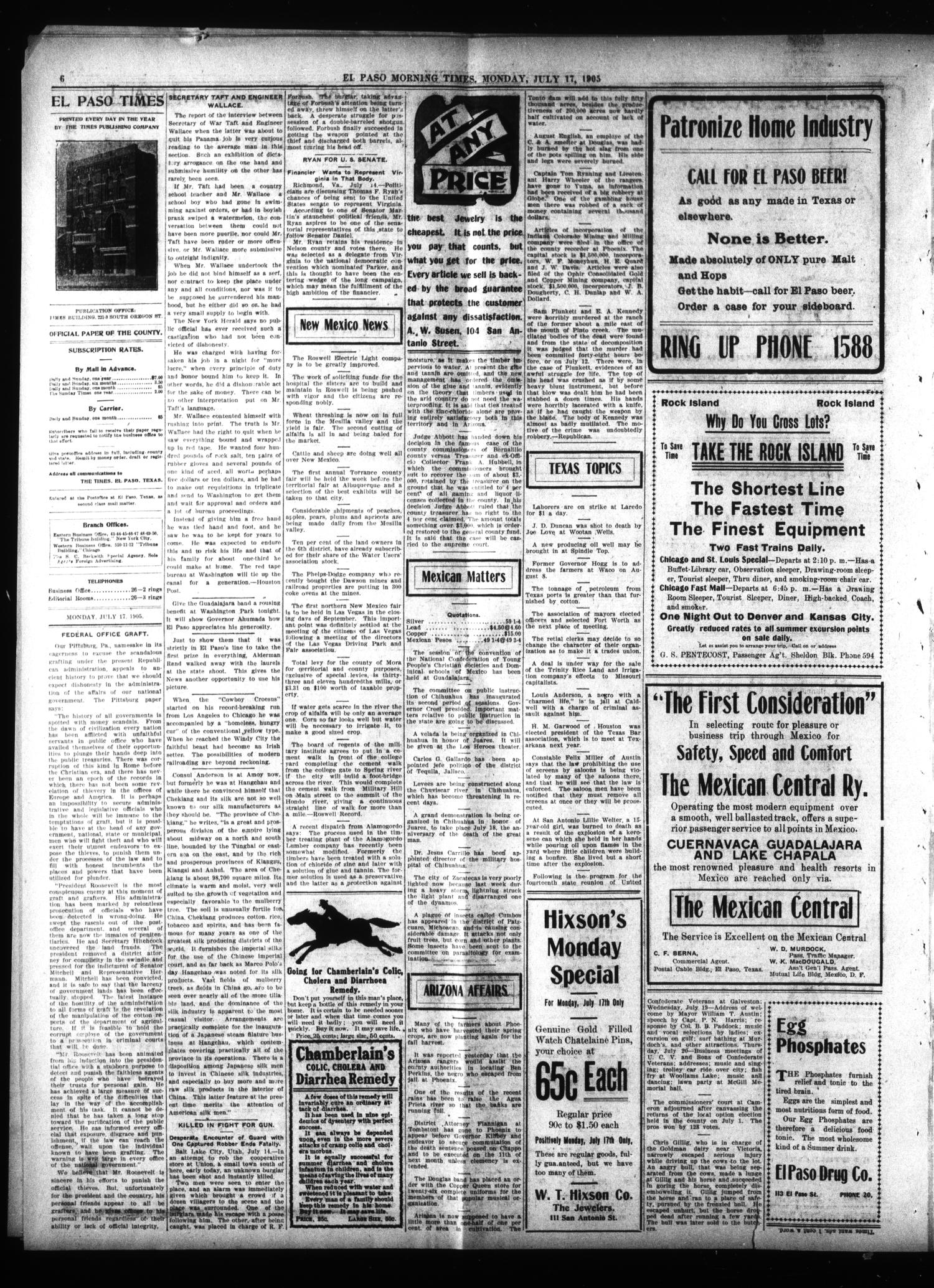 El Paso Daily Times (El Paso, Tex.), Vol. 25, Ed. 1 Monday, July 17, 1905
                                                
                                                    [Sequence #]: 4 of 6
                                                