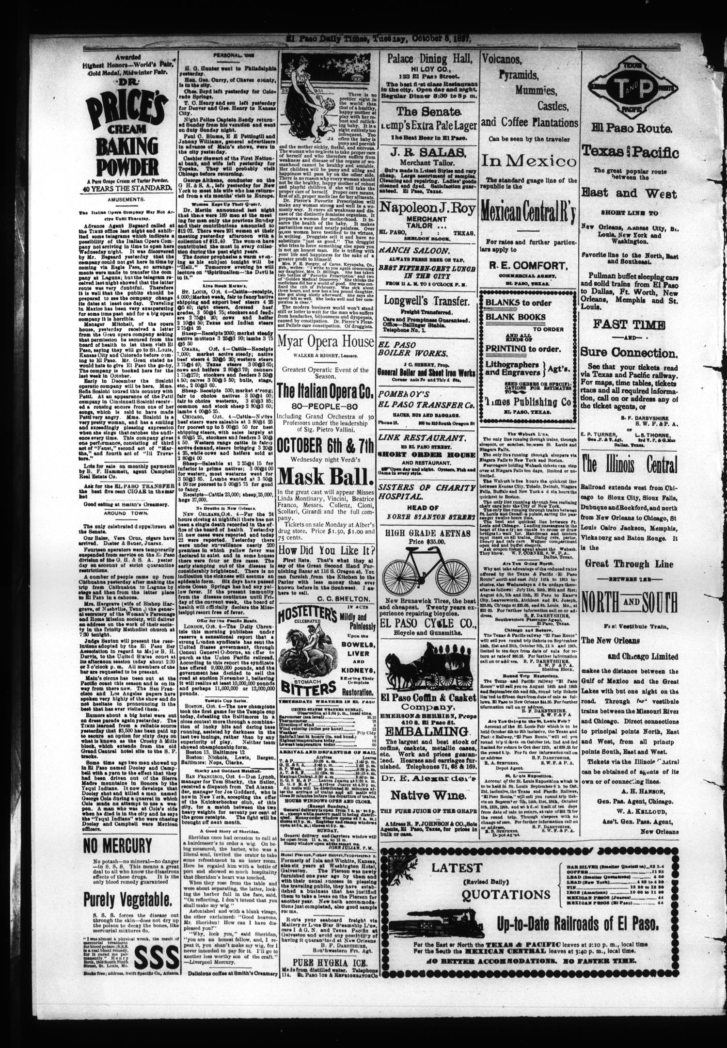 El Paso International Daily Times (El Paso, Tex.), Vol. 17, No. 236, Ed. 1 Tuesday, October 5, 1897
                                                
                                                    [Sequence #]: 4 of 4
                                                