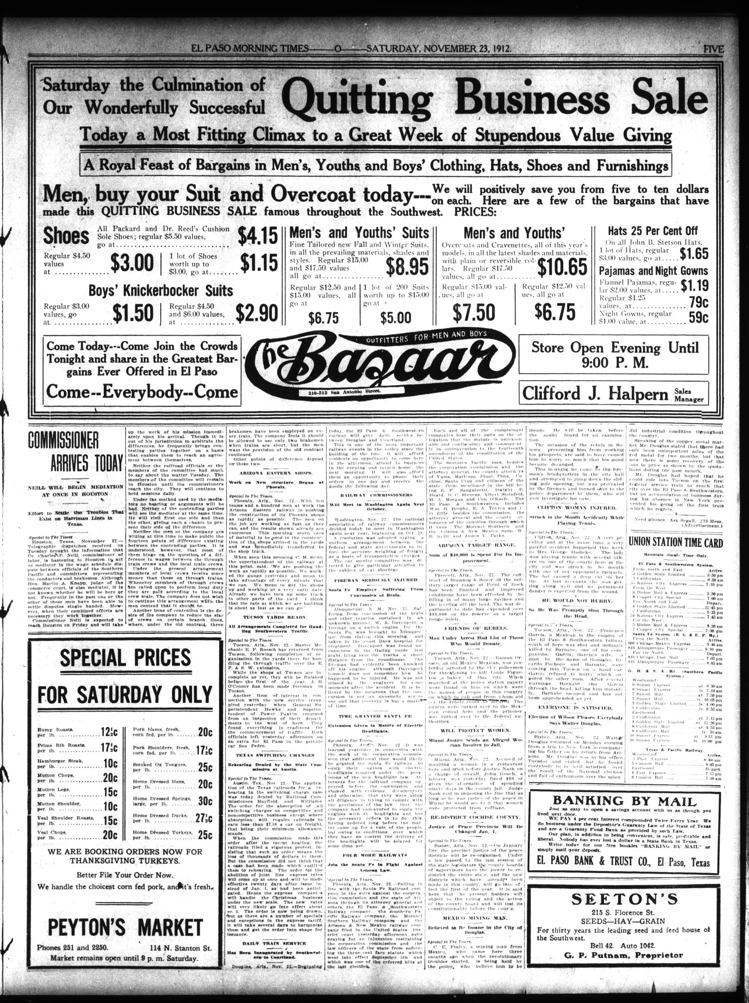 El Paso Morning Times (El Paso, Tex.), Vol. 32, Ed. 1 Saturday, November 23, 1912
                                                
                                                    [Sequence #]: 5 of 12
                                                