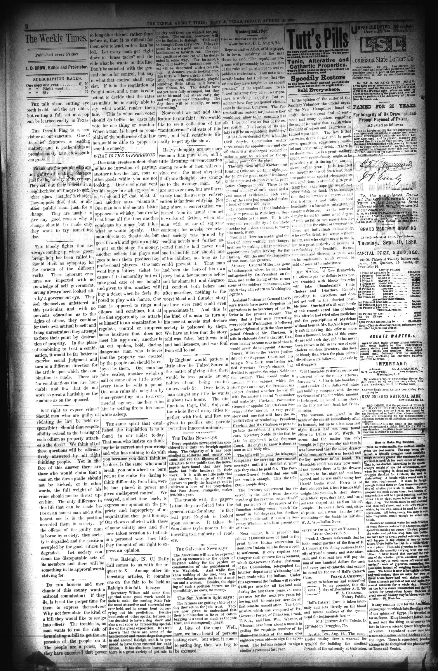 Temple Weekly Times. (Temple, Tex.), Vol. 9, No. 24, Ed. 1 Friday, August 16, 1889
                                                
                                                    [Sequence #]: 2 of 8
                                                