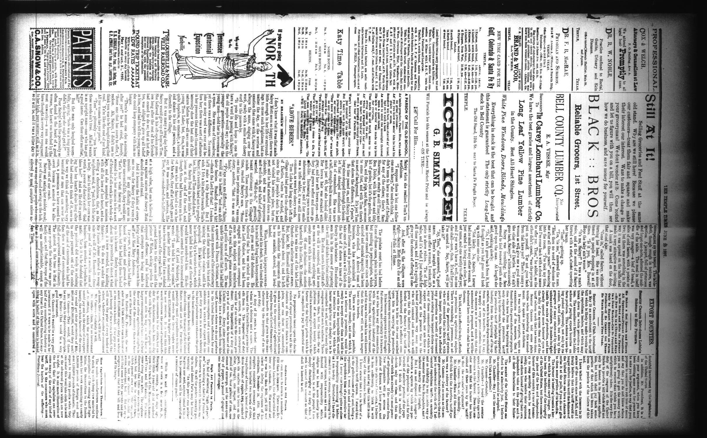 The Temple Times. (Temple, Tex.), Vol. 16, No. 30, Ed. 1 Friday, June 25, 1897
                                                
                                                    [Sequence #]: 3 of 8
                                                