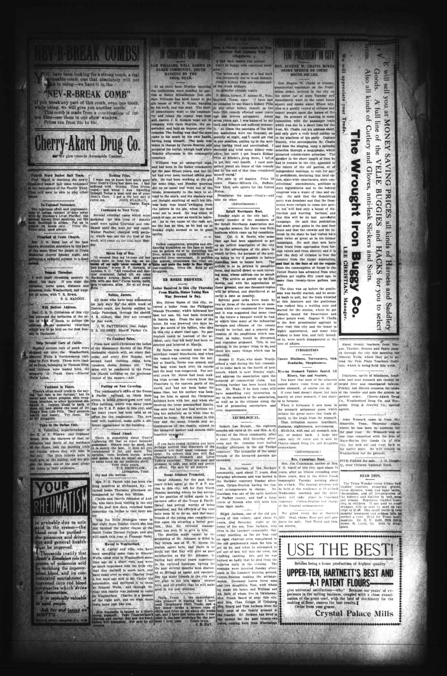 The Weekly Herald. (Weatherford, Tex.), Vol. 13, No. 24, Ed. 1 Thursday, October 31, 1912
                                                
                                                    [Sequence #]: 3 of 10
                                                