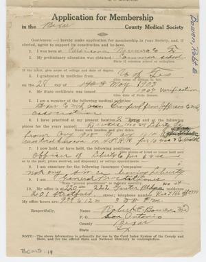 Primary view of object titled '[Medical Association Application: Robert E. Bowen, MD]'.