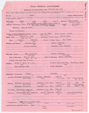 Primary view of object titled '[Medical Association Application: Ralph Leon Marx, MD]'.