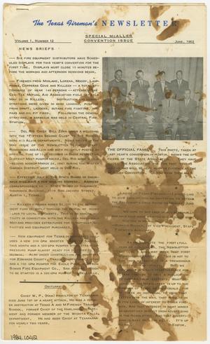 Primary view of object titled 'The Texas Fireman's Newsletter, Volume 1, Number 12, June 1962'.