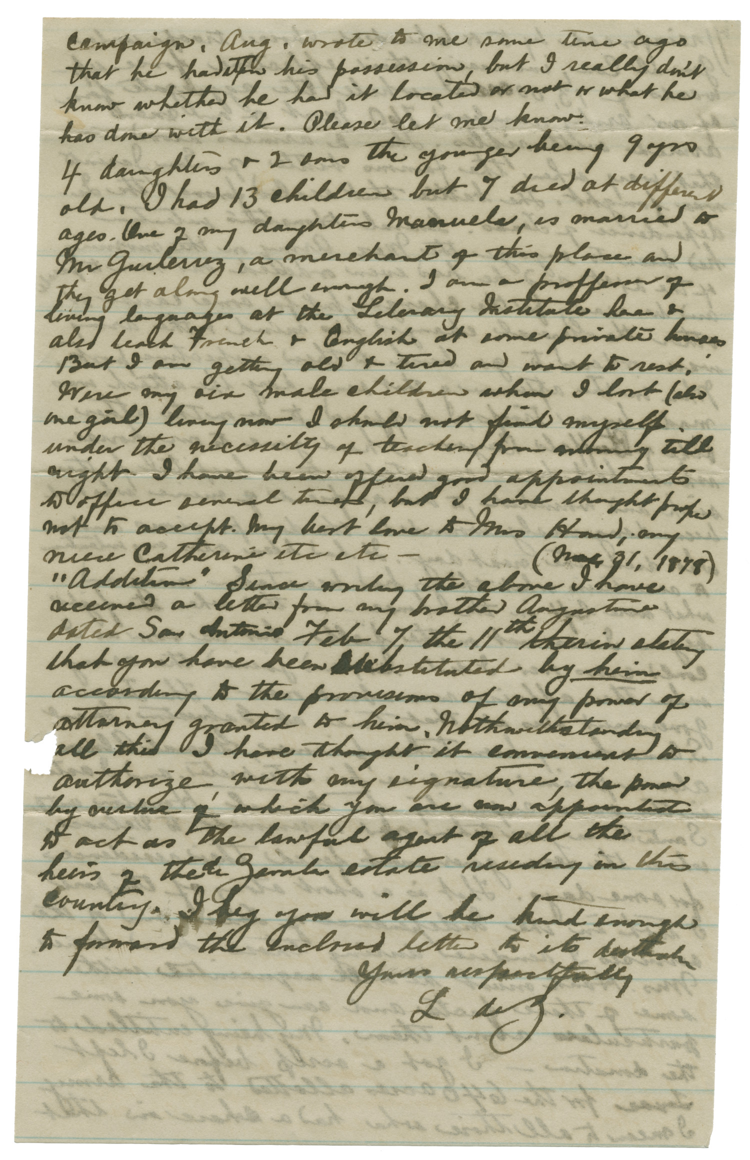 [Letter from Lorenzo de Zavala Jr. to unknown person, enclosed with letter to W.E. Hutchison, July 1, 1879]
                                                
                                                    [Sequence #]: 4 of 8
                                                
