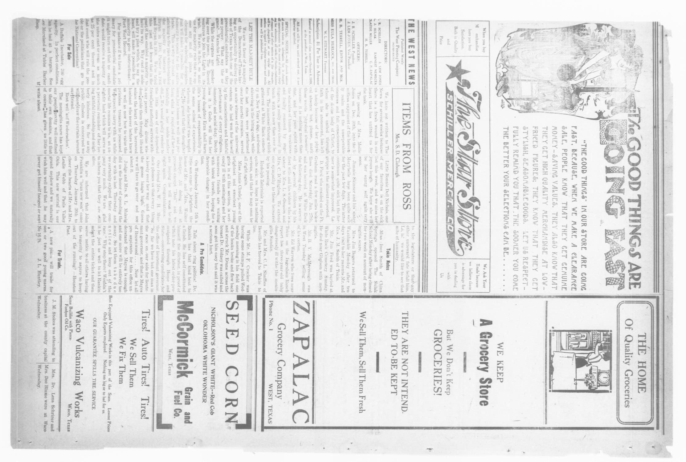 The West Weekly News. (West, Tex.), Vol. 3, No. 17, Ed. 1 Friday, February 2, 1912
                                                
                                                    [Sequence #]: 4 of 8
                                                