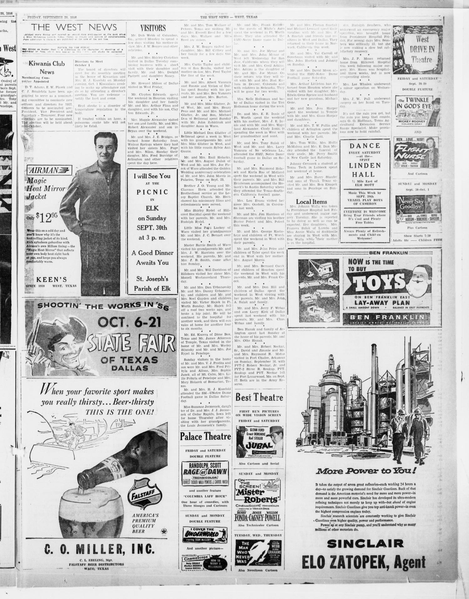 The West News (West, Tex.), Vol. 66, No. 21, Ed. 1 Friday, September 28, 1956
                                                
                                                    [Sequence #]: 5 of 6
                                                