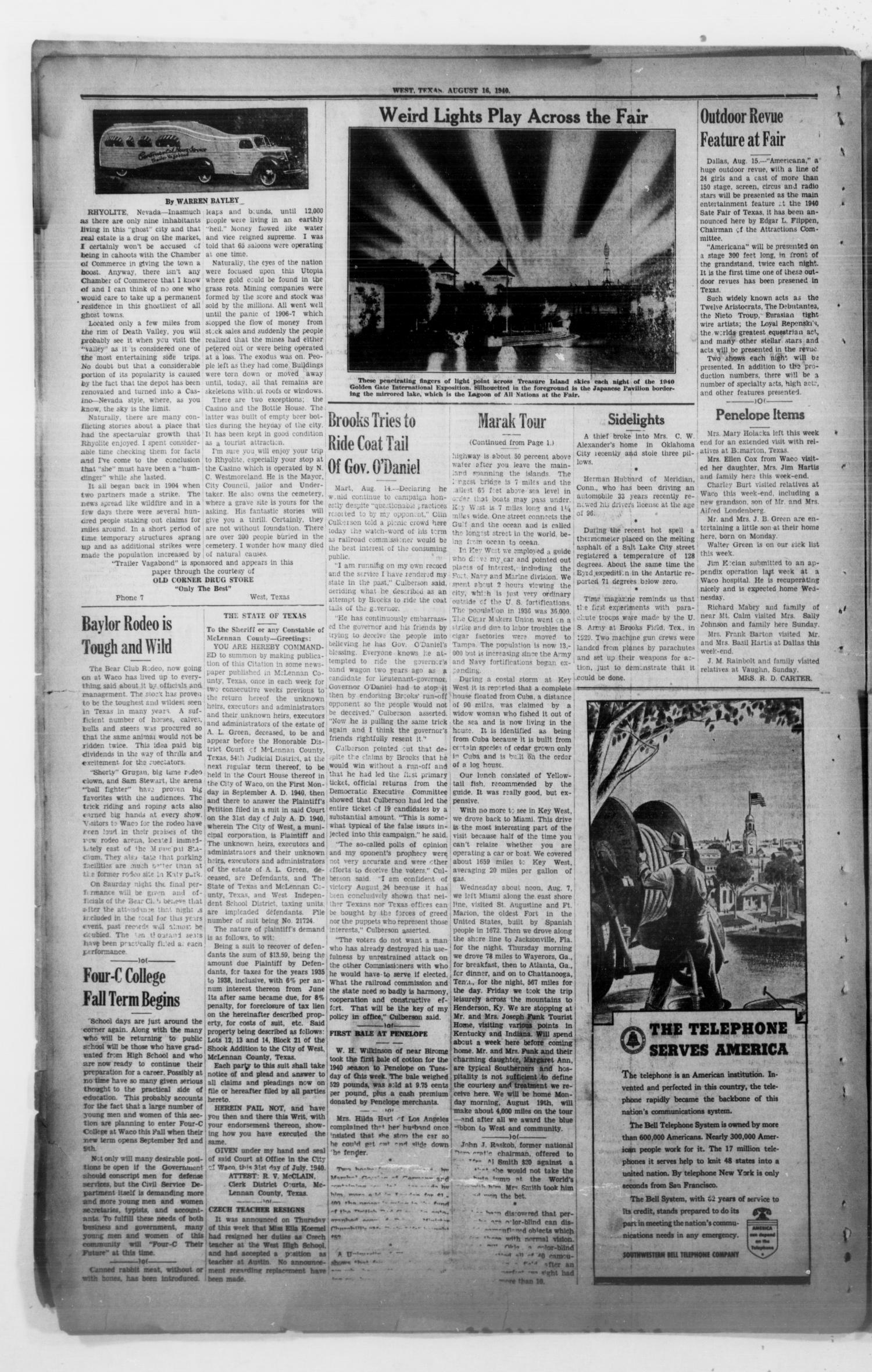 The West News (West, Tex.), Vol. 51, No. 12, Ed. 1 Friday, August 16, 1940
                                                
                                                    [Sequence #]: 8 of 8
                                                