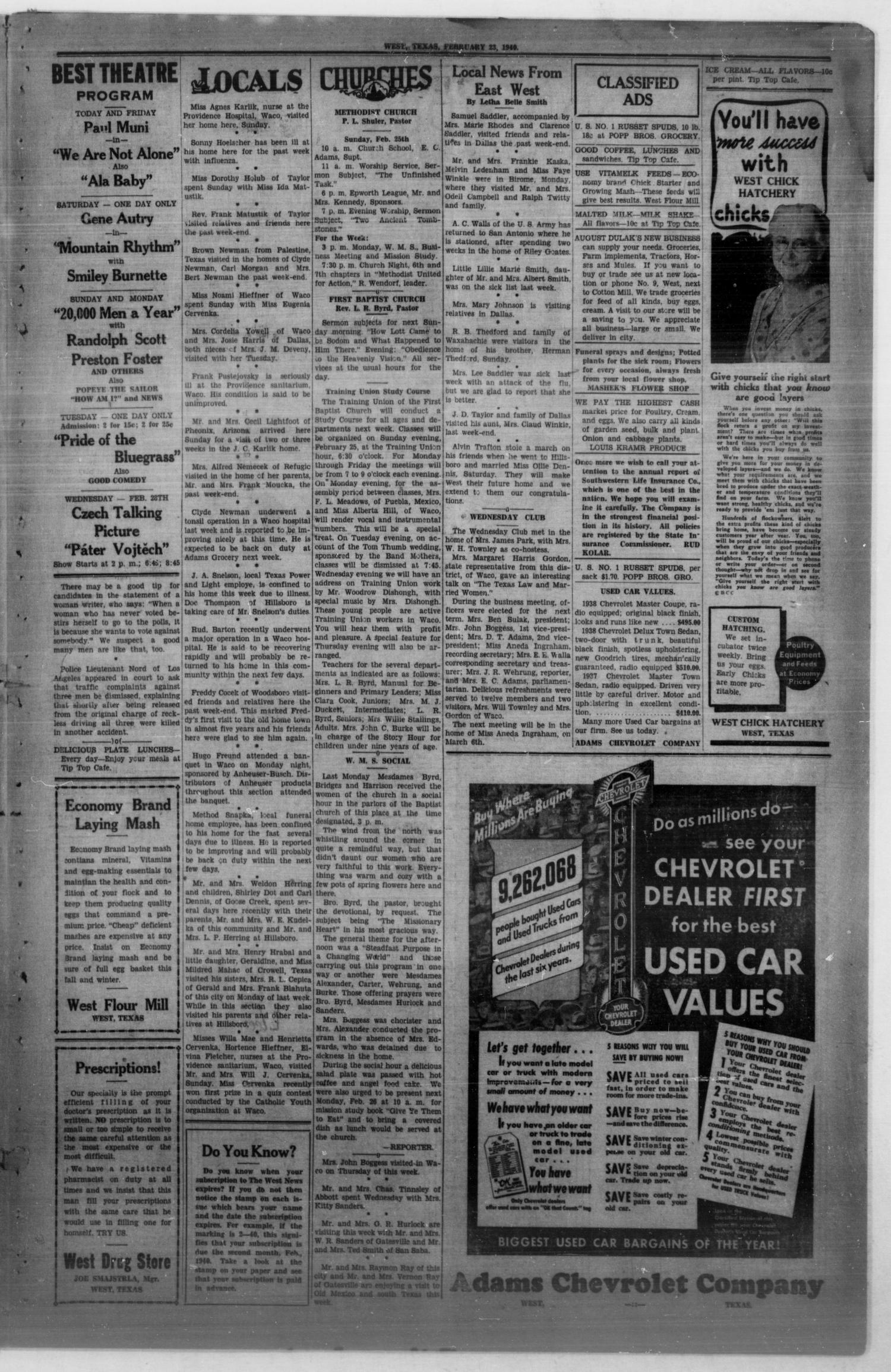 The West News (West, Tex.), Vol. 50, No. 39, Ed. 1 Friday, February 23, 1940
                                                
                                                    [Sequence #]: 5 of 8
                                                
