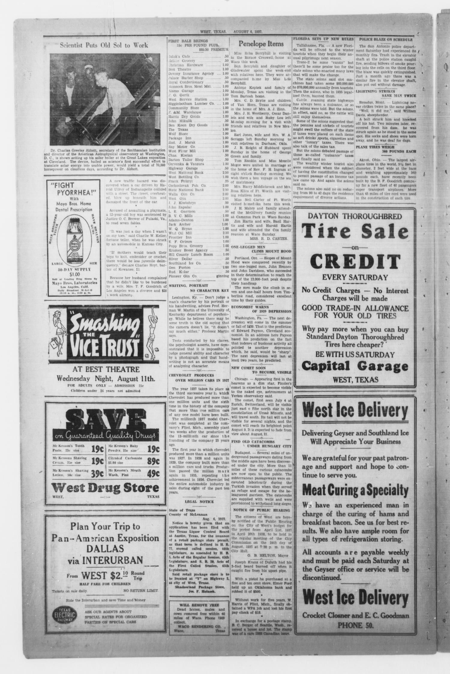 The West News (West, Tex.), Vol. 48, No. 11, Ed. 1 Friday, August 6, 1937
                                                
                                                    [Sequence #]: 8 of 8
                                                