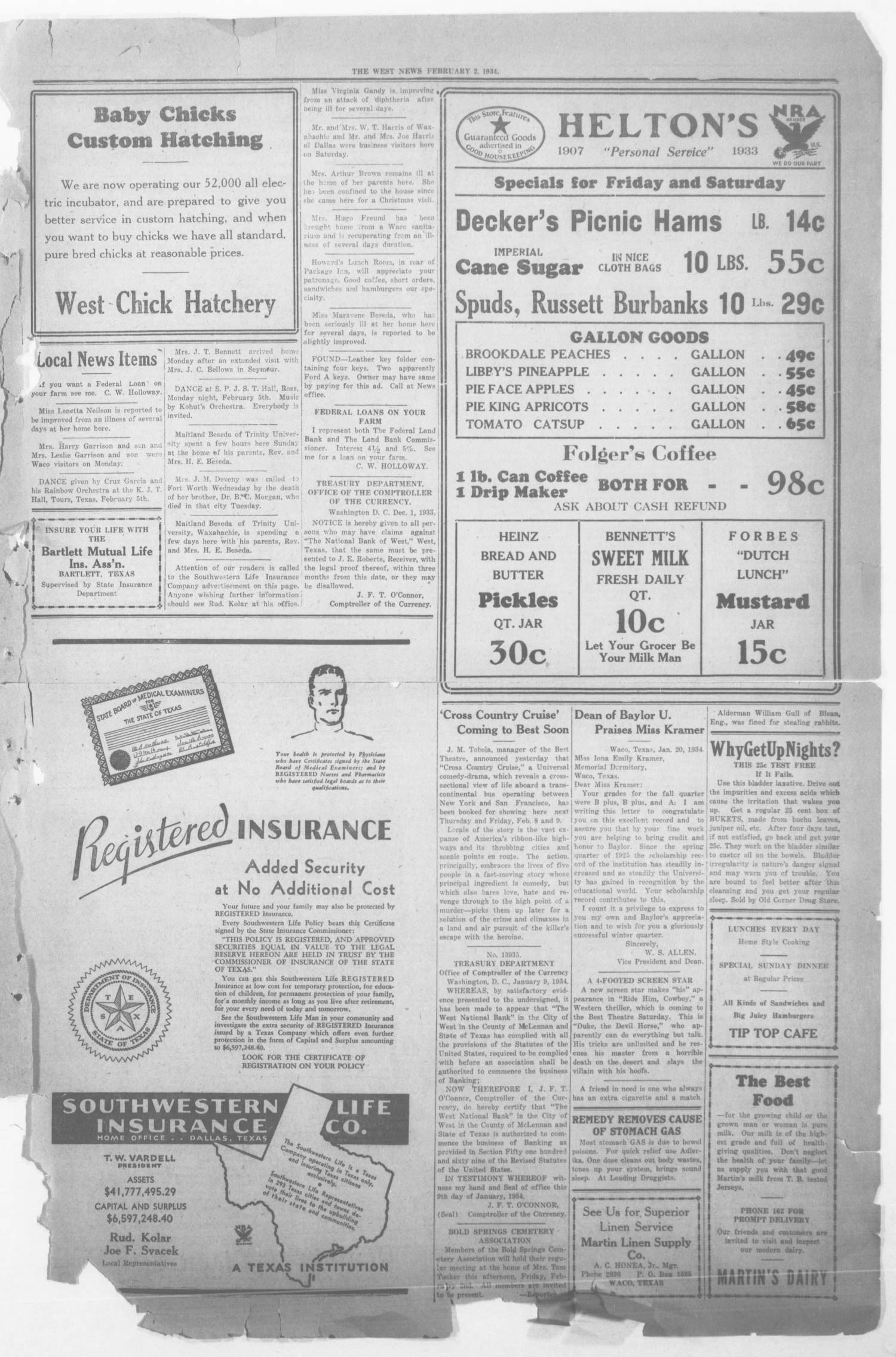 The West News (West, Tex.), Vol. 44, No. 36, Ed. 1 Friday, February 2, 1934
                                                
                                                    [Sequence #]: 5 of 8
                                                