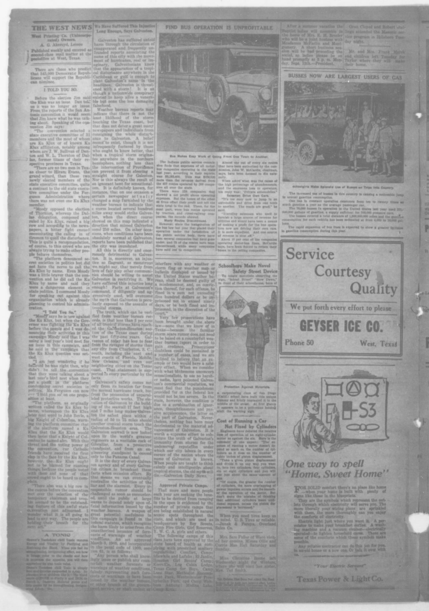 The West News (West, Tex.), Vol. 37, No. 15, Ed. 1 Friday, September 10, 1926
                                                
                                                    [Sequence #]: 4 of 8
                                                