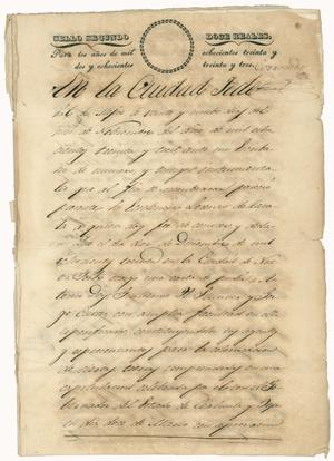 Primary view of object titled '[Official document regarding Zavala and colonization in Coahuila y Tejas, November 29, 1833]'.