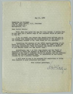 Primary view of object titled '[Letter from F. H. Stelzer to Paul Schulz, May 21, 1947]'.