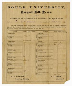 Primary view of object titled '[Soule University Report Card for G. A. Giddings]'.