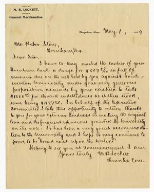 Primary view of object titled '[Letter from M. B. Lockett to Heber Stone - May 1, 1899]'.