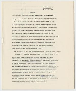 Primary view of object titled '60th Texas Legislature, Regular Session, House Bill 559'.