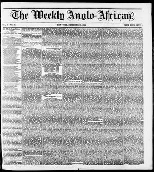 Primary view of The Weekly Anglo-African. (New York [N.Y.]), Vol. 1, No. 24, Ed. 1 Saturday, December 31, 1859
