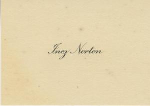 Primary view of object titled '[Inez Norton Name Card]'.