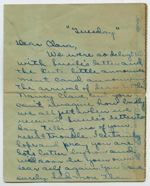 Primary view of object titled '[Letter from Eugenia Evans to Clara Evans Willis, 1925]'.