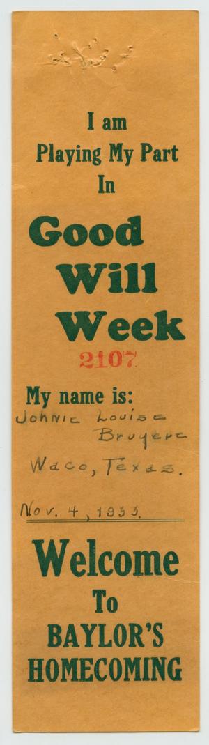 Primary view of object titled '[Bookmark for Good Will Week, 1933]'.