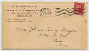 Primary view of object titled '[Envelope Addressed to Johnie Louise Bruyere, February 8, 1934]'.