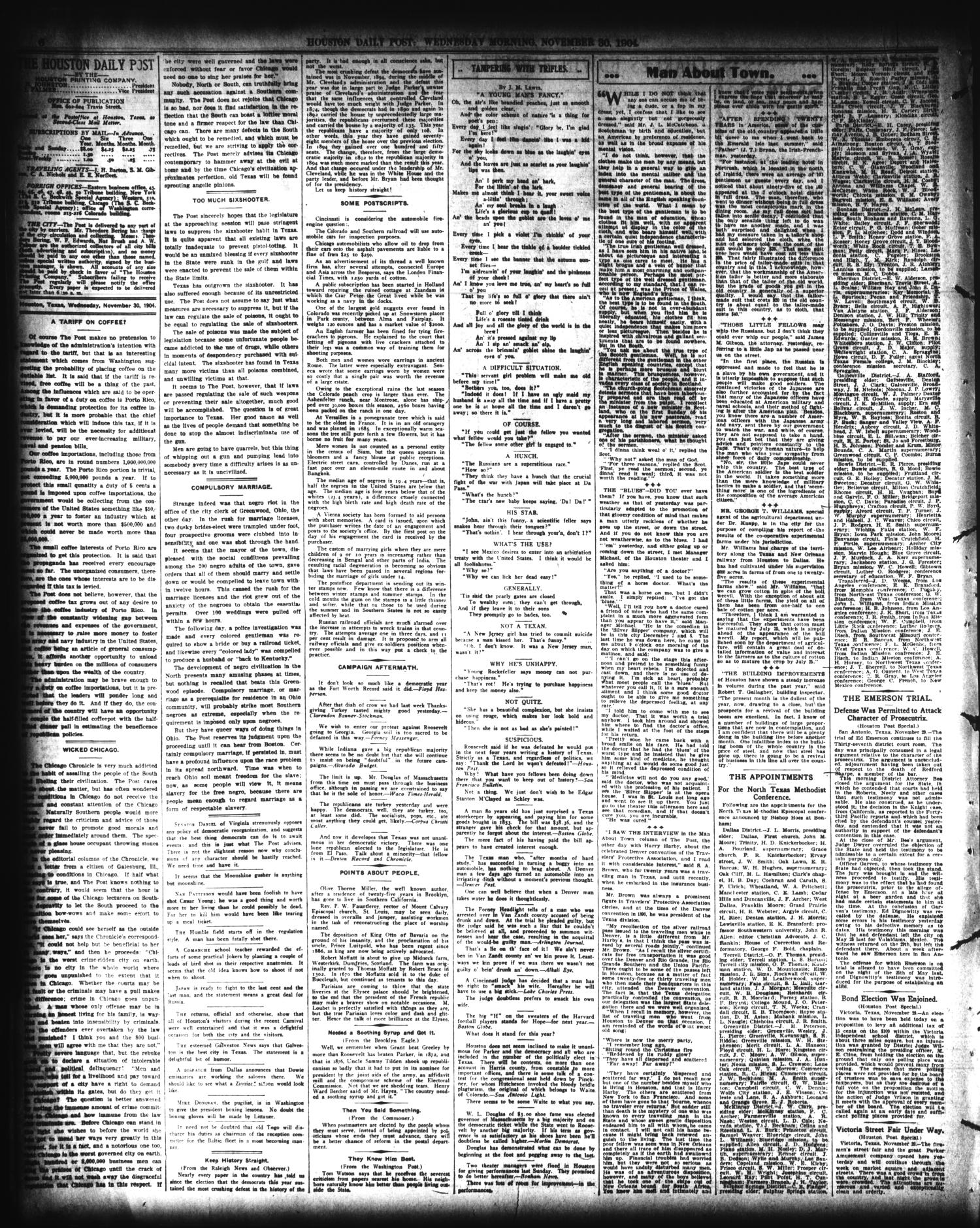 The Houston Post. (Houston, Tex.), Vol. 20, No. 260, Ed. 1 Wednesday, November 30, 1904
                                                
                                                    [Sequence #]: 6 of 12
                                                