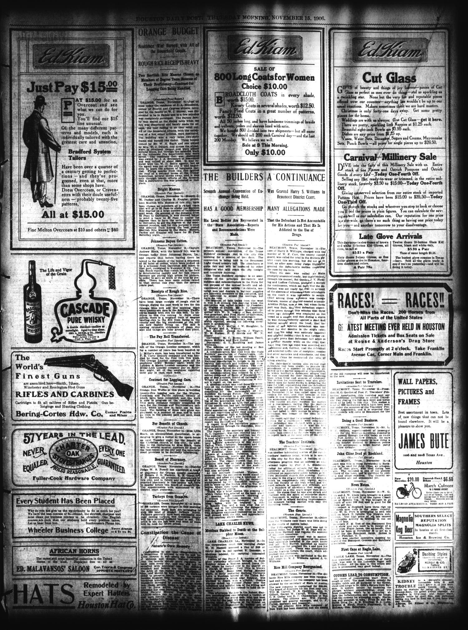 The Houston Post. (Houston, Tex.), Vol. 22, Ed. 1 Thursday, November 15, 1906
                                                
                                                    [Sequence #]: 3 of 20
                                                