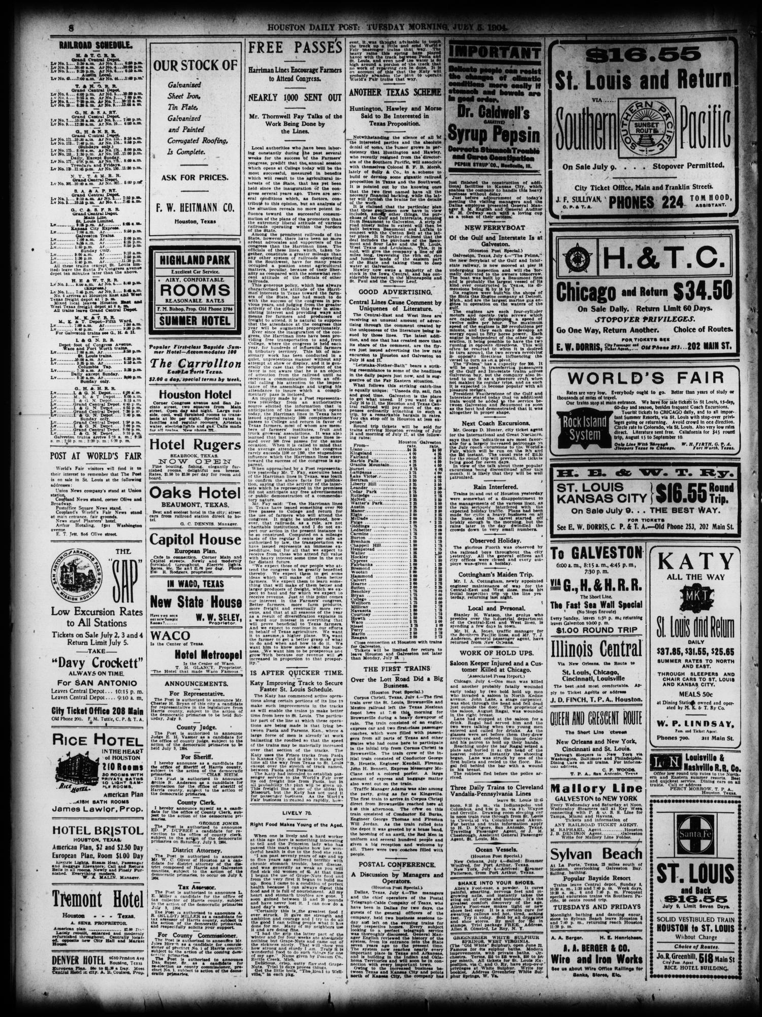 The Houston Post. (Houston, Tex.), Vol. 20, No. 92, Ed. 1 Tuesday, July 5, 1904
                                                
                                                    [Sequence #]: 8 of 12
                                                