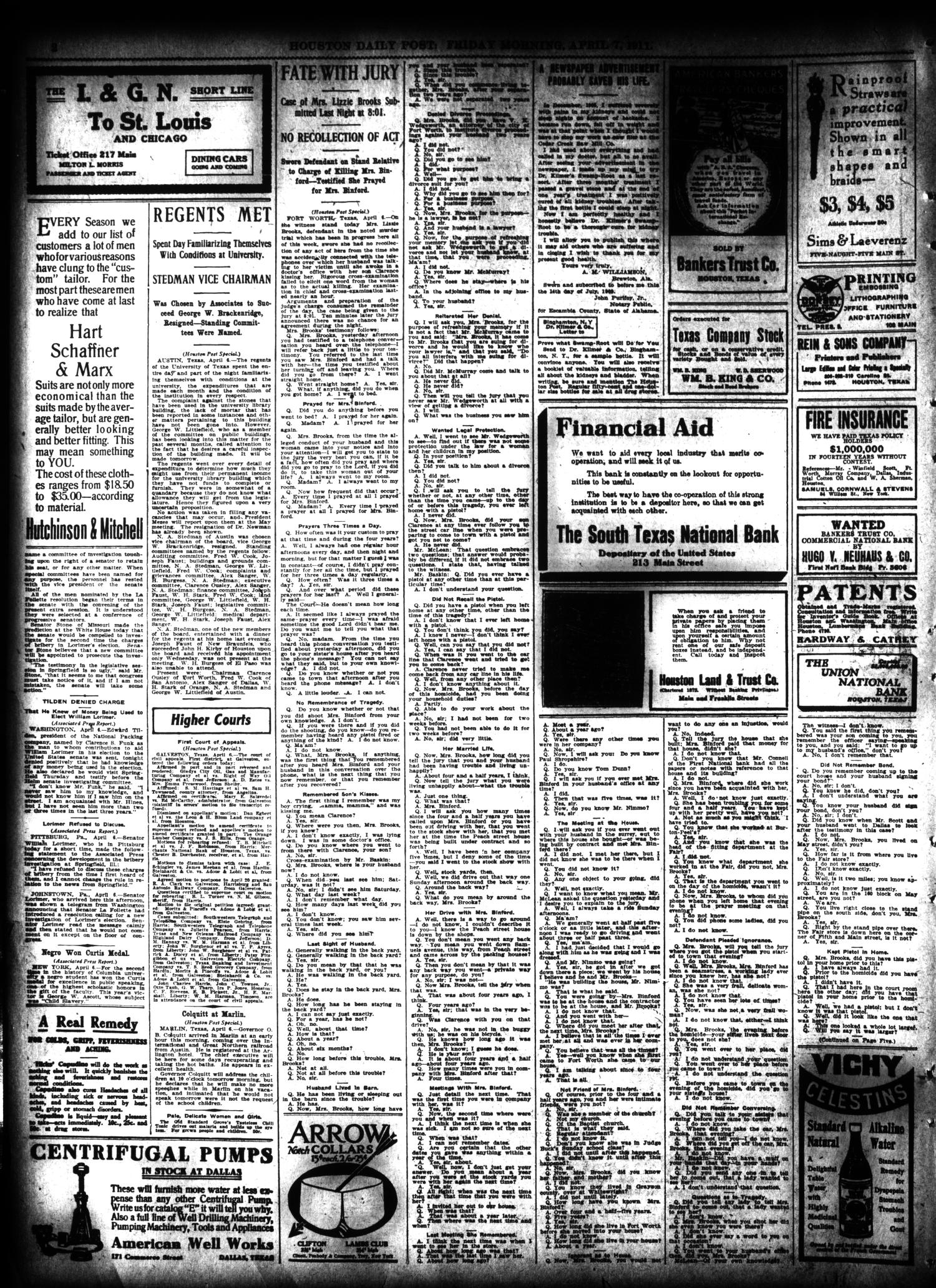 The Houston Post. (Houston, Tex.), Vol. 27, Ed. 1 Friday, April 7, 1911
                                                
                                                    [Sequence #]: 2 of 16
                                                