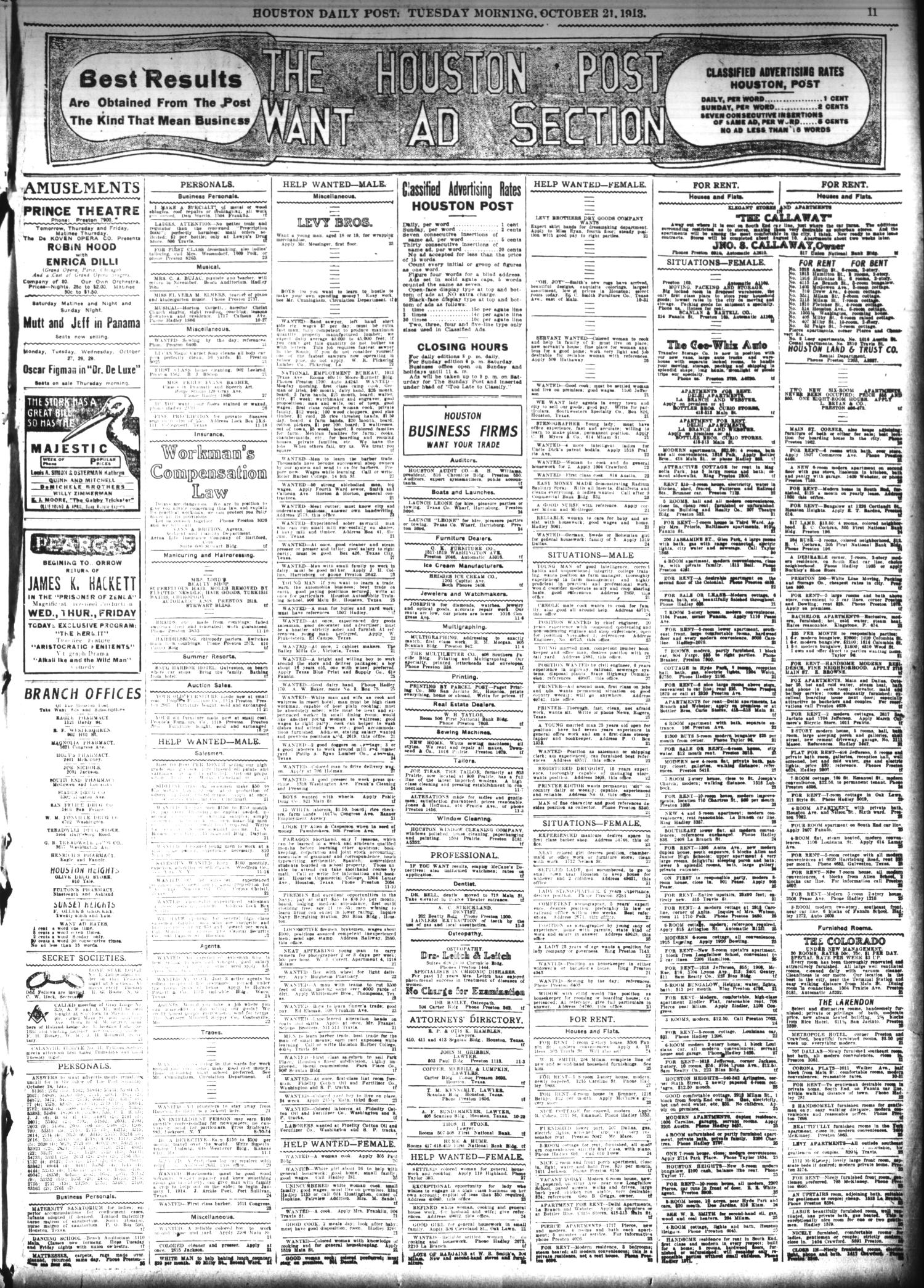 The Houston Post. (Houston, Tex.), Vol. 28, Ed. 1 Tuesday, October 21, 1913
                                                
                                                    [Sequence #]: 11 of 16
                                                