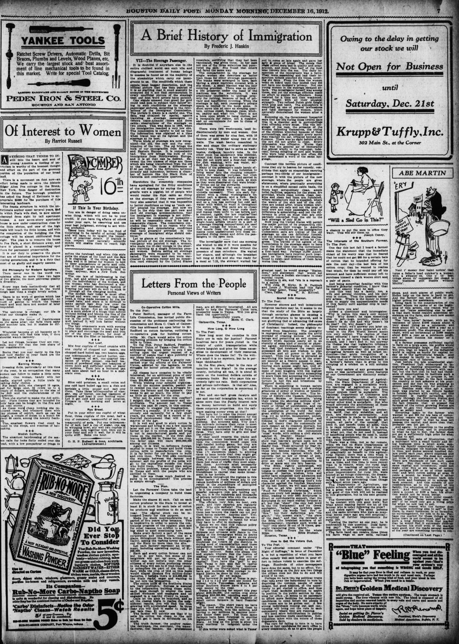 The Houston Post. (Houston, Tex.), Vol. 27, Ed. 1 Monday, December 16, 1912
                                                
                                                    [Sequence #]: 7 of 14
                                                
