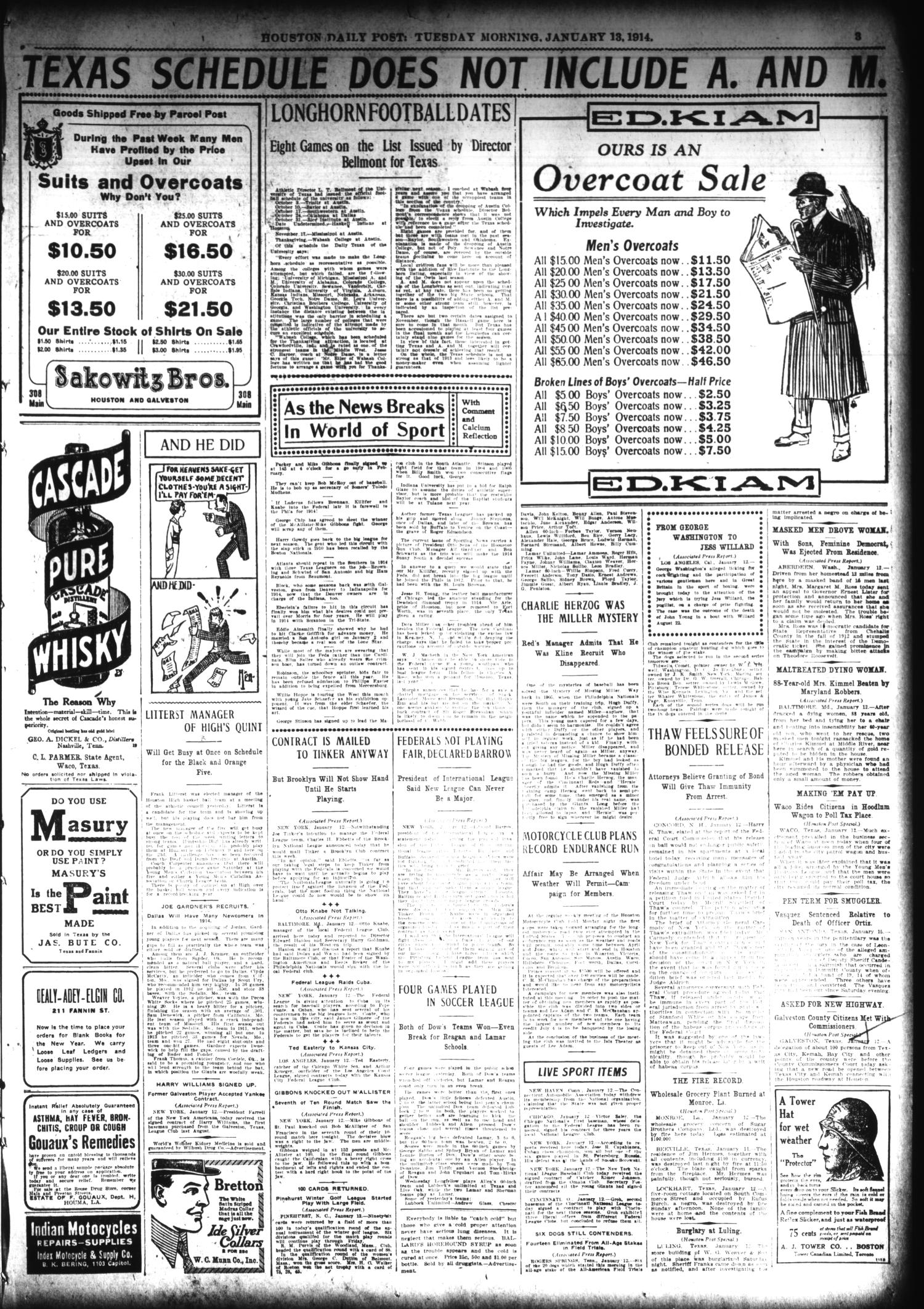 The Houston Post. (Houston, Tex.), Vol. 28, Ed. 1 Tuesday, January 13, 1914
                                                
                                                    [Sequence #]: 3 of 16
                                                