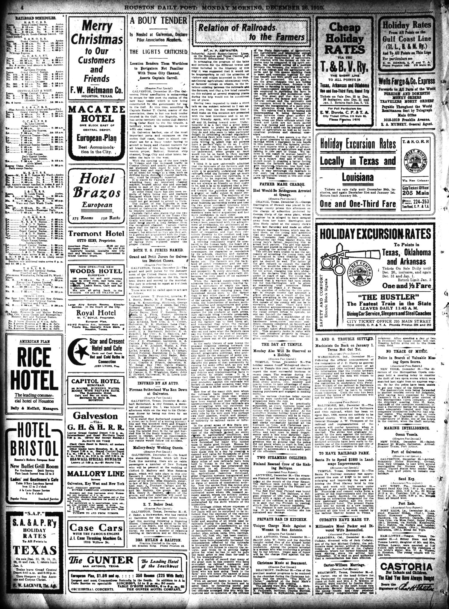 The Houston Post. (Houston, Tex.), Vol. 26, Ed. 1 Monday, December 26, 1910
                                                
                                                    [Sequence #]: 4 of 12
                                                