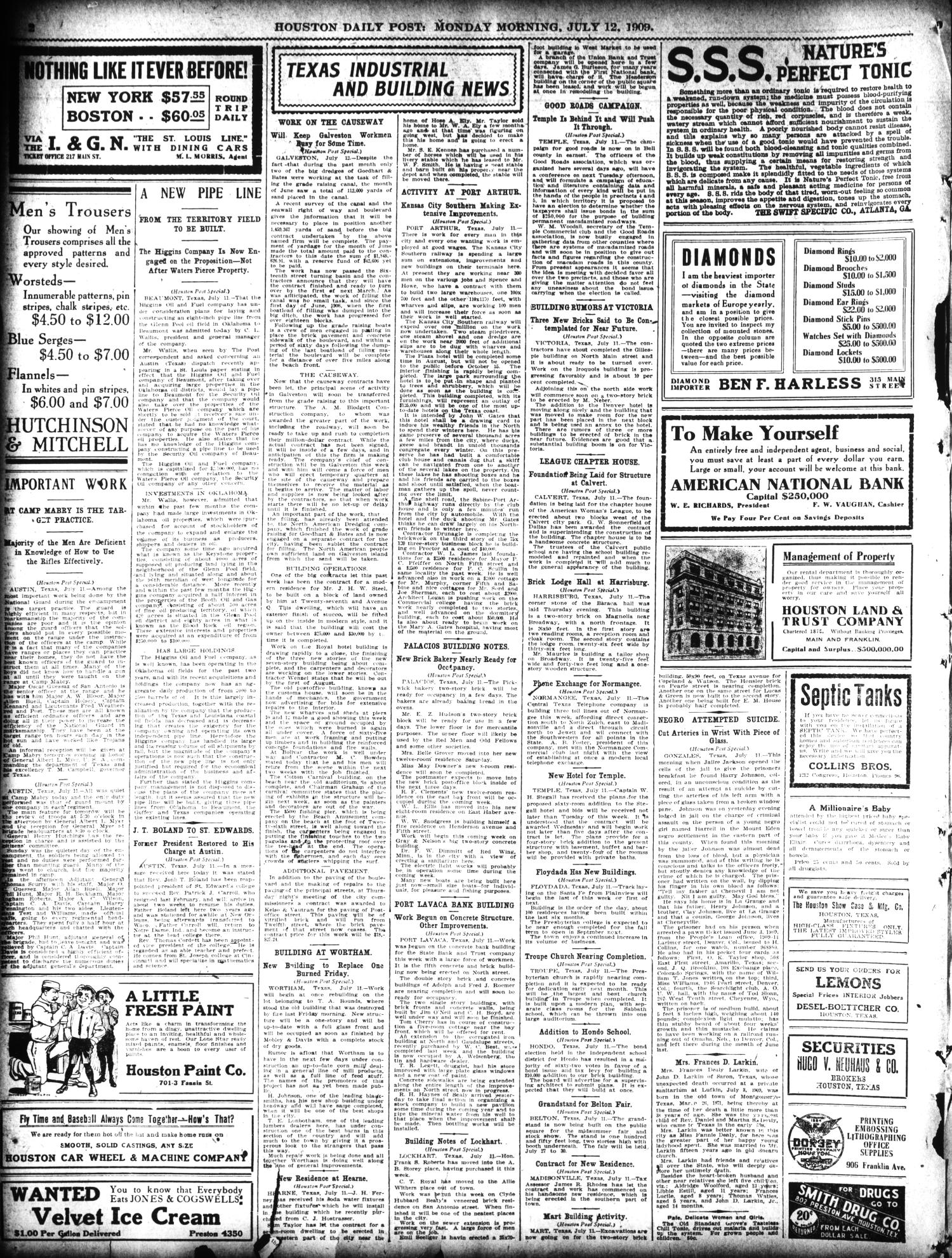 The Houston Post. (Houston, Tex.), Vol. 25, Ed. 1 Monday, July 12, 1909
                                                
                                                    [Sequence #]: 2 of 12
                                                