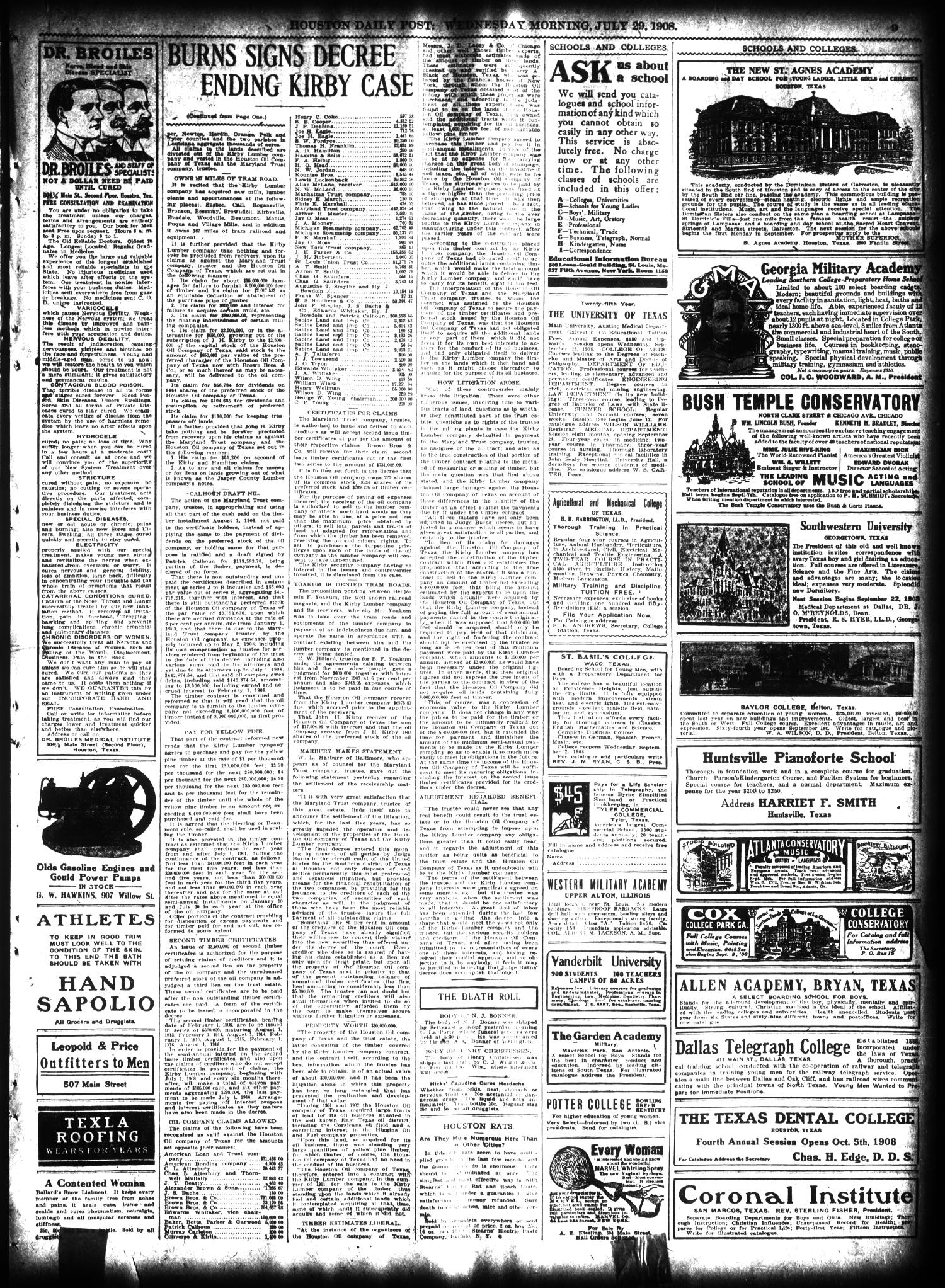The Houston Post. (Houston, Tex.), Vol. 24, Ed. 1 Wednesday, July 29, 1908
                                                
                                                    [Sequence #]: 9 of 16
                                                