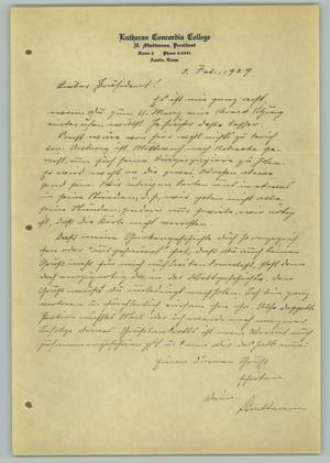 Primary view of object titled '[Letter from H. Studtmann, February 2, 1929]'.