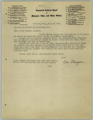 Primary view of object titled '[Letter from William Hagen to the Reverend R. Osthoff, September 29, 1930]'.