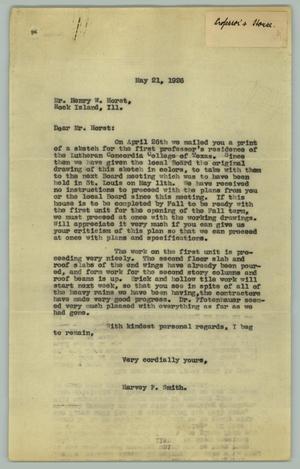 Primary view of object titled '[Letter from Harvey P. Smith to Henry W. Horst, May 21, 1926]'.