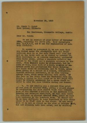 Primary view of object titled '[Letter from Arthur Fehr to Henry W. Horst, November 29, 1929]'.