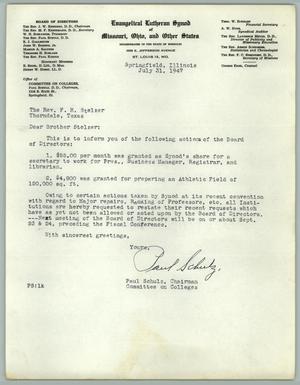 Primary view of object titled '[Letter from Paul Schulz to F. H. Stelzer, July 31, 1947]'.