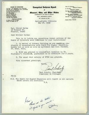 Primary view of object titled '[Letter from Paul Schulz to Oliver R. Harms, May 26, 1948]'.