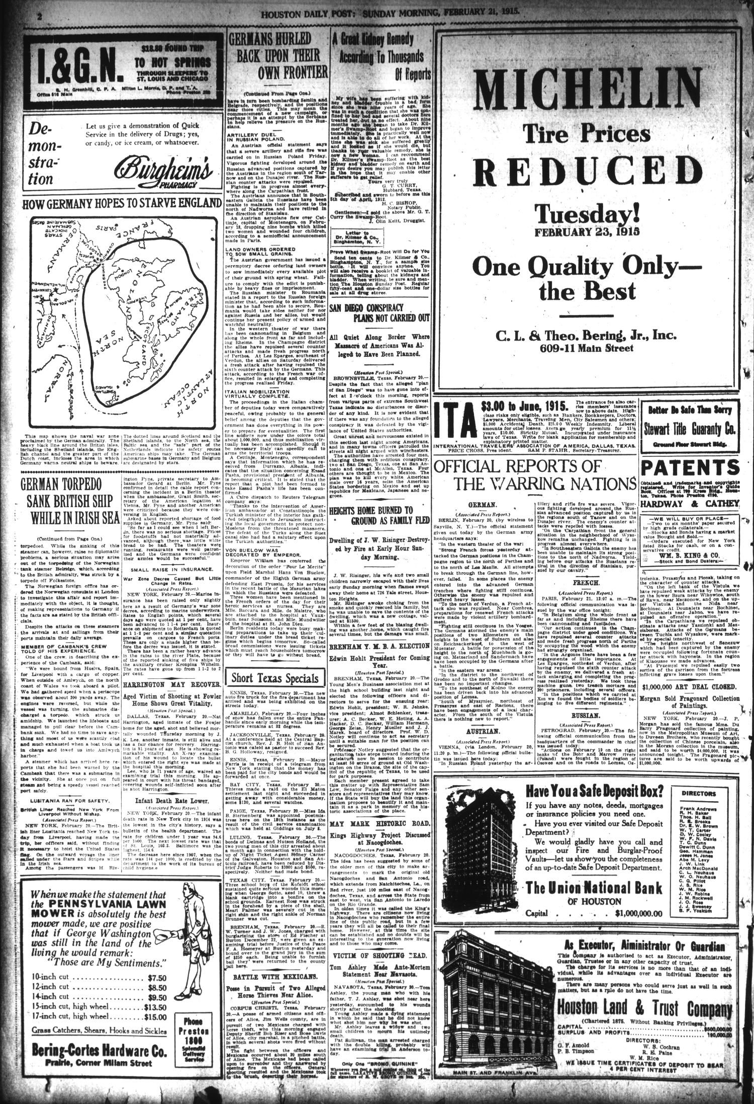 The Houston Post. (Houston, Tex.), Vol. 29, No. 324, Ed. 1 Sunday, February 21, 1915
                                                
                                                    [Sequence #]: 2 of 44
                                                