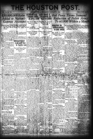 Primary view of object titled 'The Houston Post. (Houston, Tex.), Vol. 36, No. 130, Ed. 1 Wednesday, August 11, 1920'.