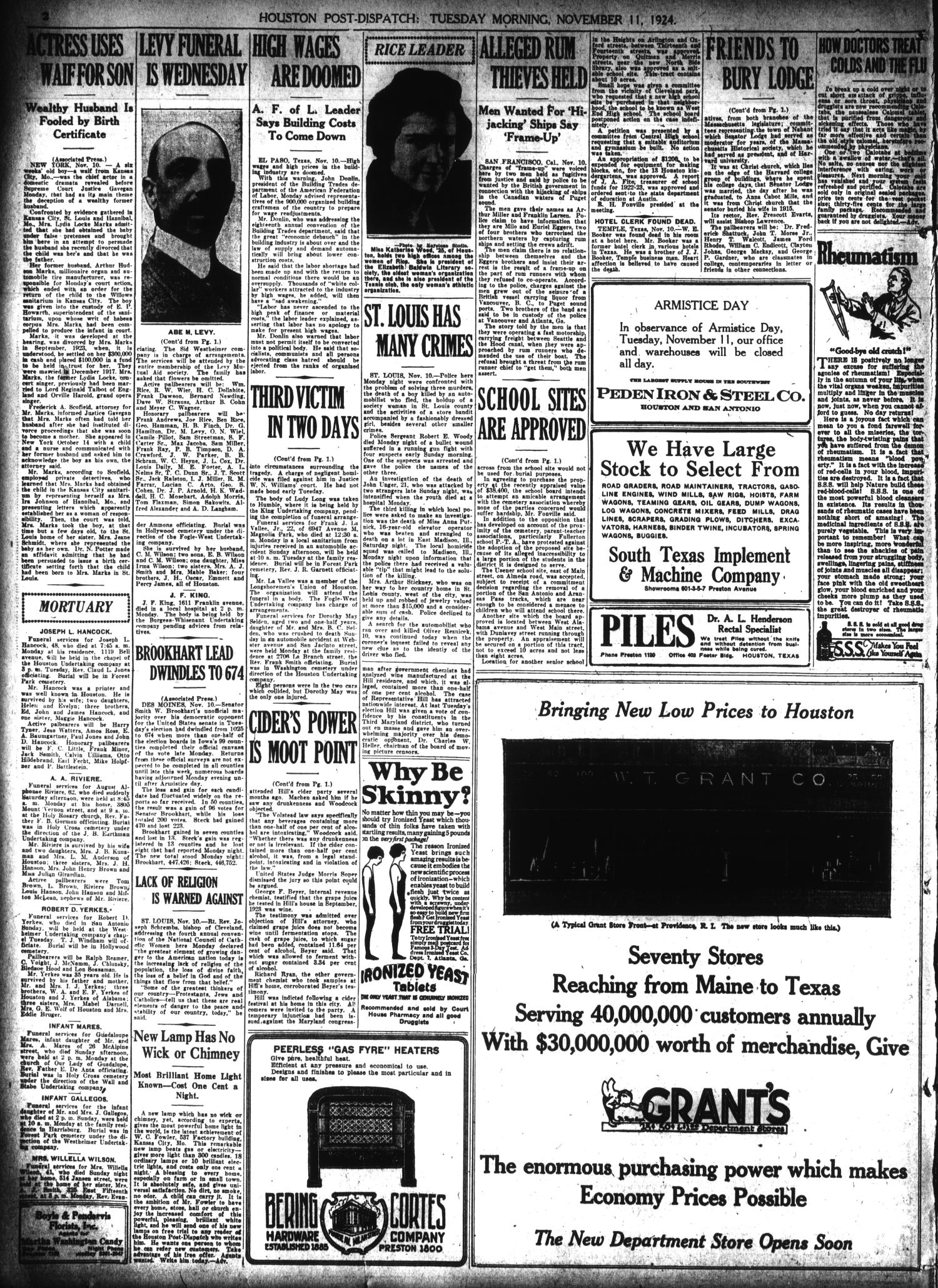 Houston Post-Dispatch (Houston, Tex.), Vol. 40, No. 221, Ed. 1 Tuesday, November 11, 1924
                                                
                                                    [Sequence #]: 2 of 16
                                                