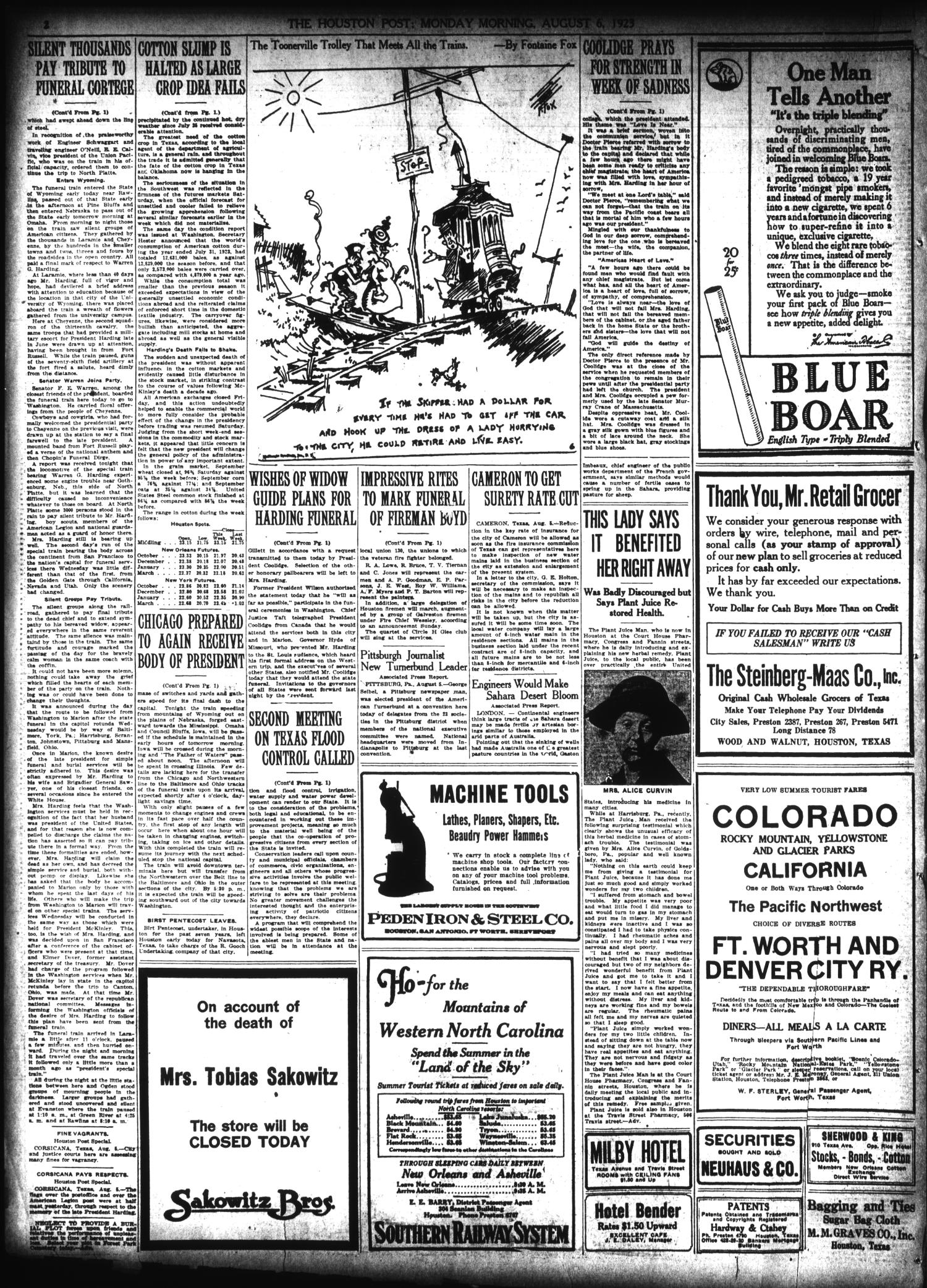 The Houston Post. (Houston, Tex.), Vol. 39, No. 124, Ed. 1 Monday, August 6, 1923
                                                
                                                    [Sequence #]: 2 of 12
                                                